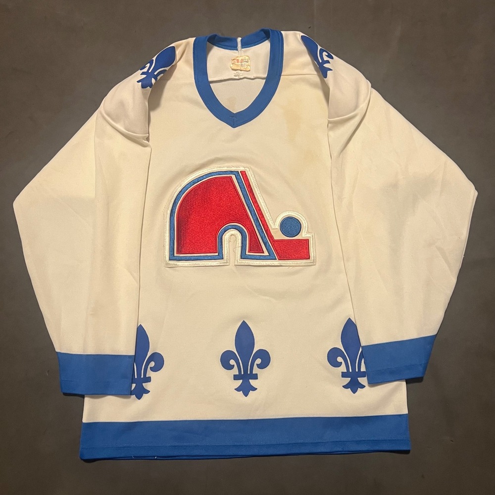 Vintage 90s CCM Quebec Nordiques Hockey Jersey White Blue Men's Small